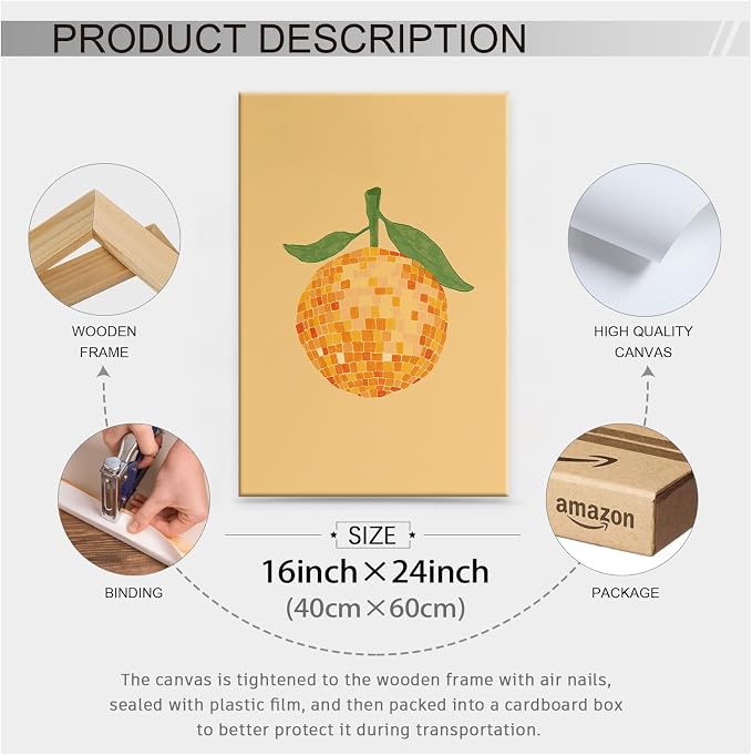 Retro Funky Orange Canvas Wall Art Fashion Disco Ball Aesthetic Posters 16X24 - Image 2
