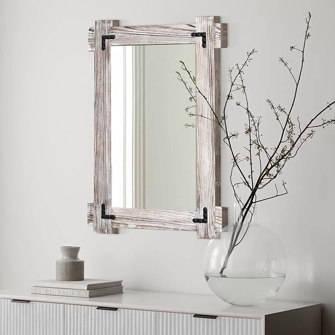 MeMoreCool White Farmhouse Bathroom Mirror, 30x20 Inch White Wood Framed Wall by MeMoreCool