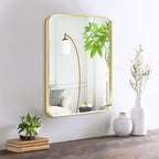 Wall Mount Mirror for Bathroom, Brushed Gold Metal Framed Rounded Corner by Minuover