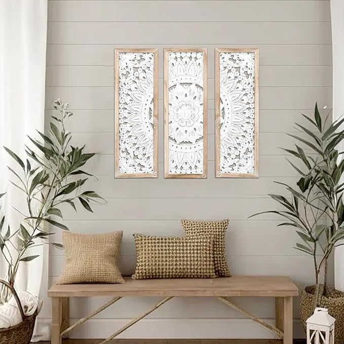 SwallowLiving 3D Layered Mandala Wood Wall Art Set of 3 – 23.6" Large Sacred - Image 3