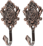 2Pcs Wall Hooks Red Copper Rose Pattern Carved Vintage Drapery Clothes Key Hook - Image 3