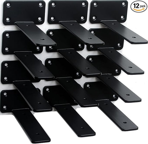 12 Pack - 5 inch Black Hidden L Shelf Bracket Iron Floating Shelf Brackets by MHMYDZ