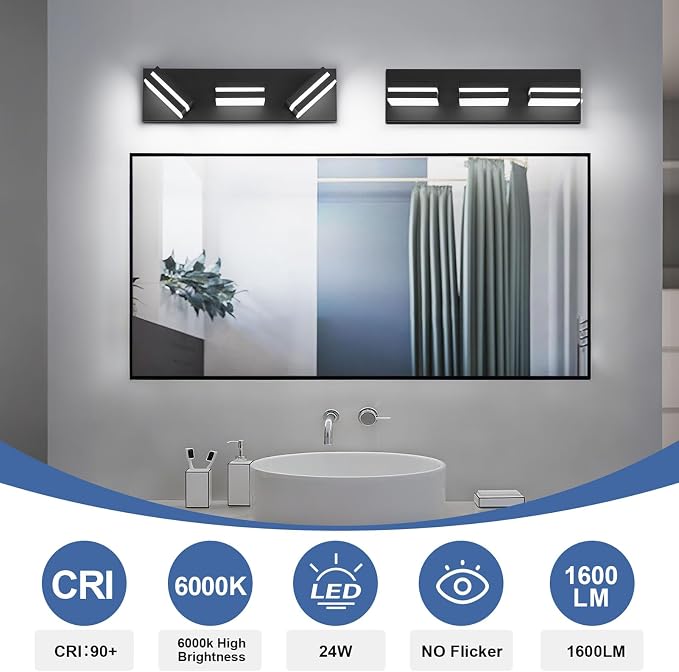 Modern LED Small Bathroom Lights Fixtures 3-Light, Metal Black Acrylic Wall - Image 5