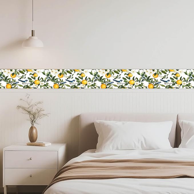 IVN Wallpaper Border Peel and Stick PVC Citrus Blossom and Bird Design 4x196 - Image 9