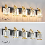 Black Gold Crystal Vanity Light Over Mirror 5 Lights Bathroom Wall Lighting - Image 3