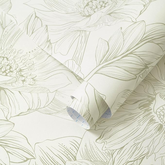 Ismoon Vintage Floral Wallpaper Peel and Stick Beige and Green Contact Paper - Image 8