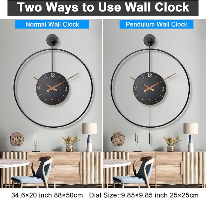 Pytha Sight Large Modern Wall Clock, 30.7× 20 Inch Big Metal Minimalist Arabic - Image 4