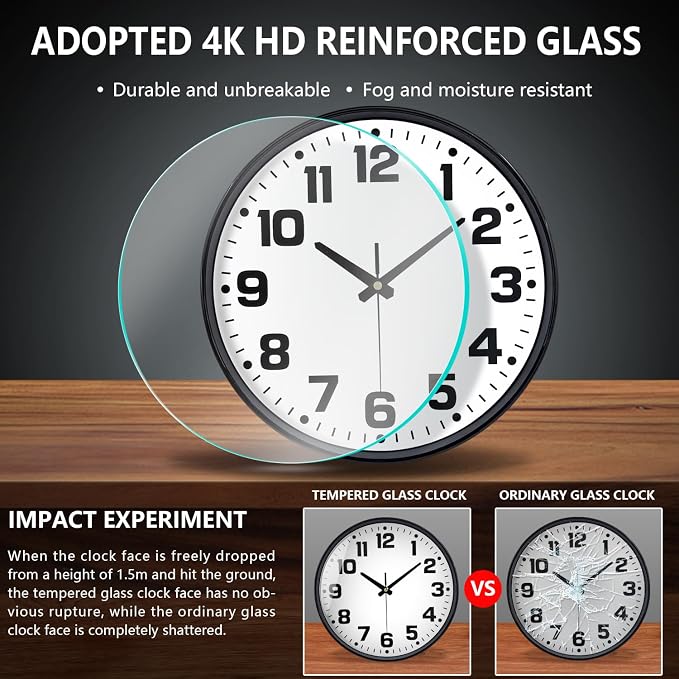 Modern Silent Wall Clock, 12 Inch Non-Ticking Battery Operated Clock, Round - Image 5