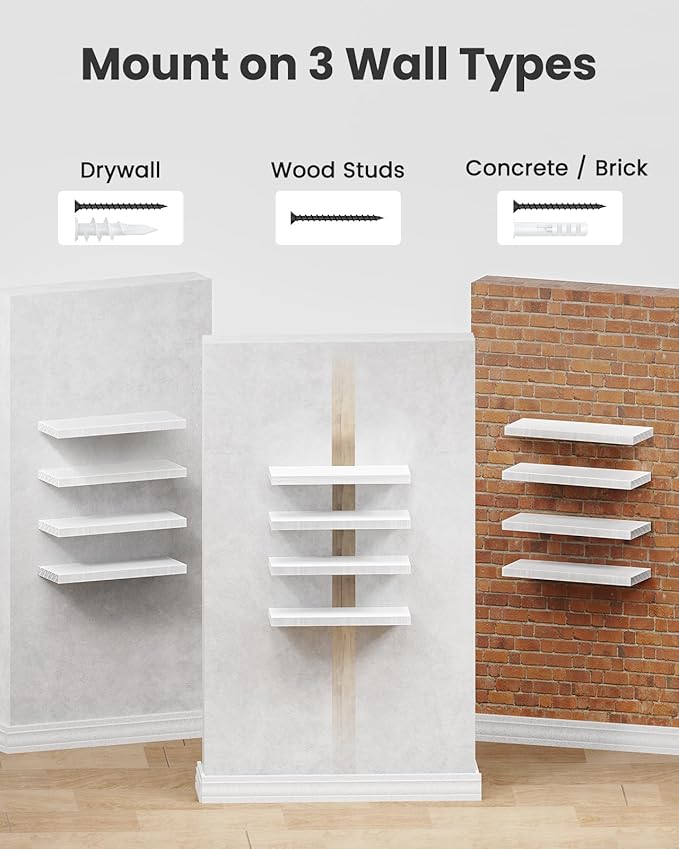 AMADA HOMEFURNISHING Floating Shelves, Paulownia Wood Wall Shelves - Image 6
