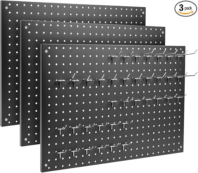 Peg Board, 3 Pack Metal Pegboard Panels Black Pegboards Wall Organizer by MUWOOD