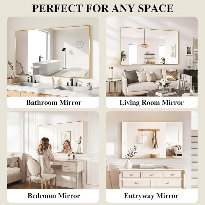 Koonmi Gold Mirrors for Wall, 24x36 Inch Bathroom Mirror, Rectangular Wall - Image 7
