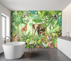 -Green Rainforest Plants Animals Tiger Cloth Wallpaper Jungle Plants Banana - Image 3