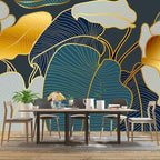 Golden Botanical Leaf wallpeper Living Room Bedroom wall Mural - Image 3