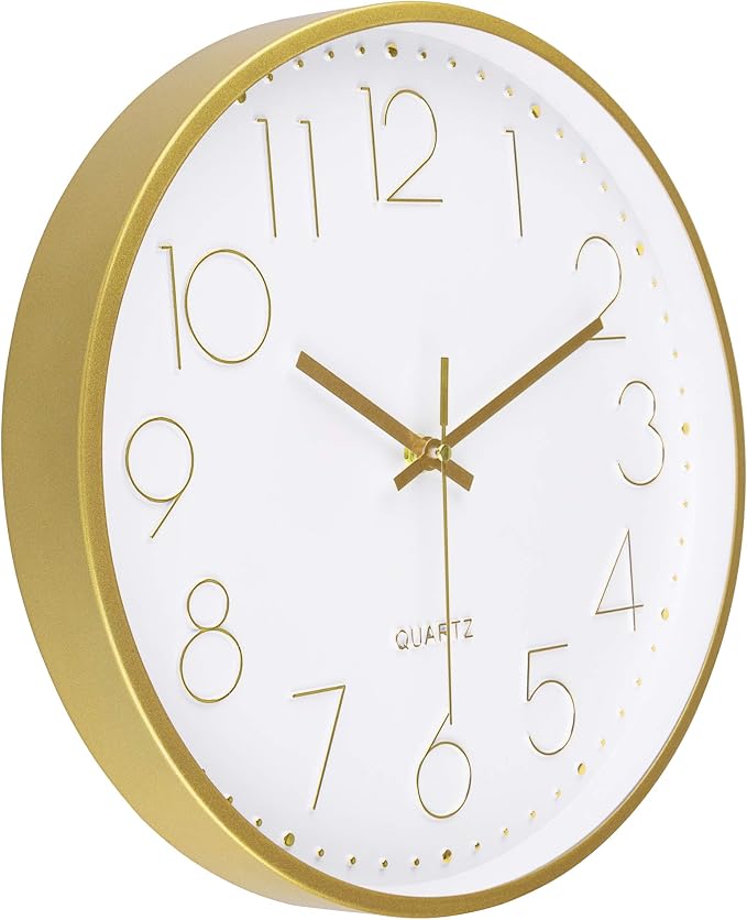 Foxtop Gold Wall Clock 12 Inch Silent Non-Ticking Battery Operated Round Quartz - Image 7