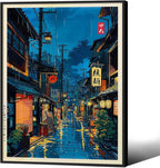 Japanese Tokyo Tea House Canvas Wall Art Japanese City Street Cafe Scene by Unknown