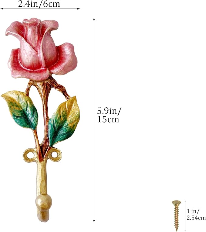 Vintage Rose-Shaped Decorative Wall Hooks, 2 Pack Hand-Painted Floral Metal - Image 2