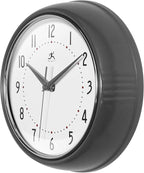 Infinity Instruments LTD. Retro Round Aluminum Wall Clock, Oyster Grey - Image 4