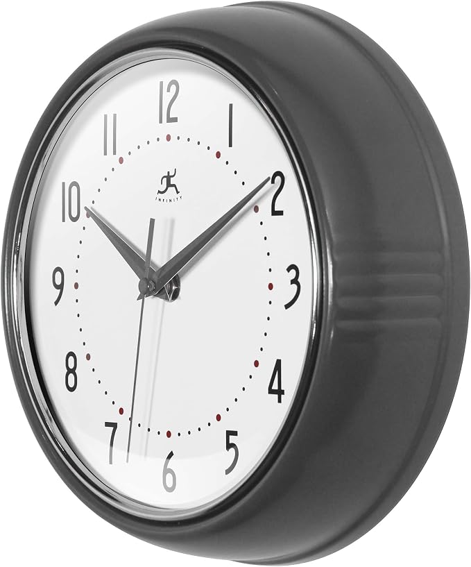 Infinity Instruments LTD. Retro Round Aluminum Wall Clock, Oyster Grey - Image 4
