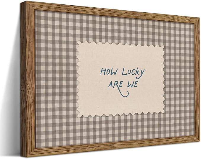 How Lucky Are We Wall Art, Vintage Gingham Inspirational Canvas Wall Decor by Unknown