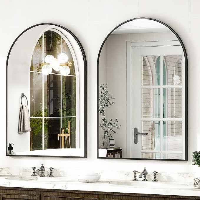 HARRITPURE Arched Wall Mirror – 30"x40" Arch Bathroom Mirror Metal Frame Vanity - Image 2