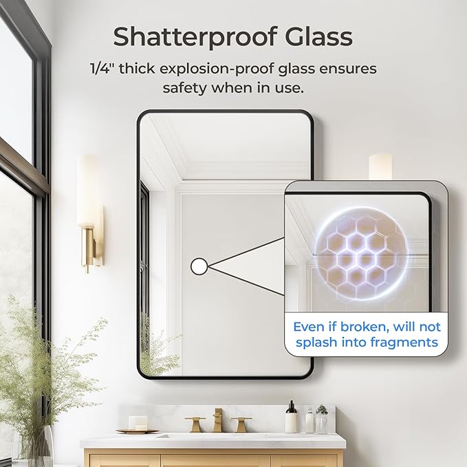 USHOWER Bathroom Mirrors for Over Sink, Metal Frame Rectangle Mirror, Modern - Image 3