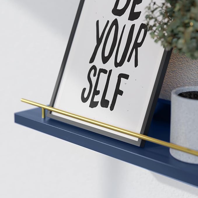 WOPITUES Floating Shelves with Gold Metal Guardrail, Shelves - Image 4