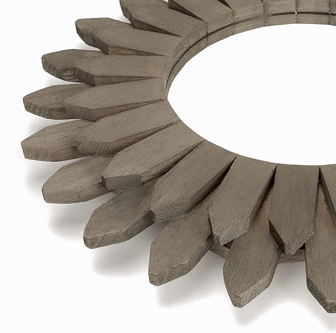 Honiway Farmhouse Wall Decor Mirror 12 inch Sunburst Boho Wood Mirror Rustic - Image 2