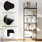 aboxoo Ladder Shelf Open 5-Tier Bookshelf Wall-Mounted Black Wood Bookcase - Image 6