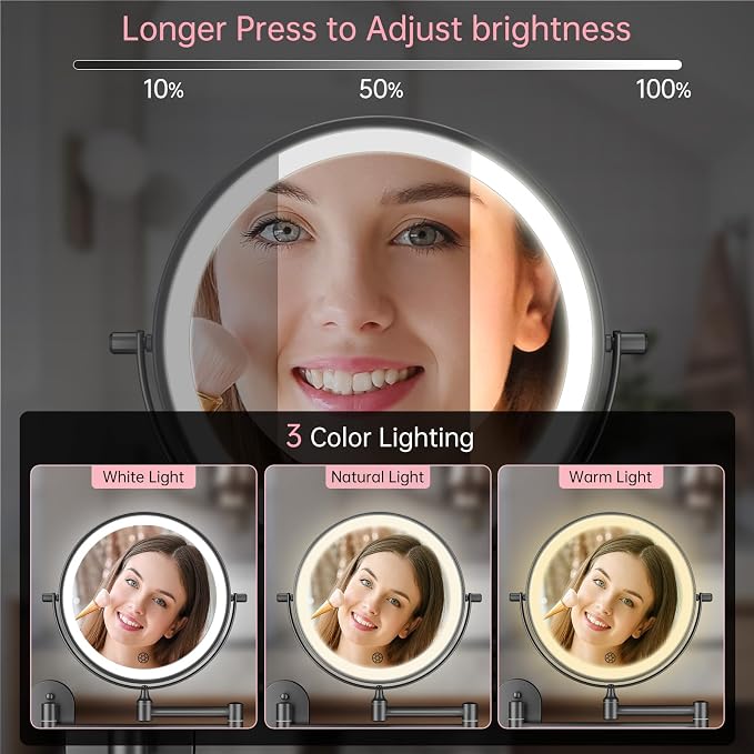 FUNTOUCH 5000mAh Rechargeable Wall Mounted Lighted Makeup Vanity Mirror - Image 4