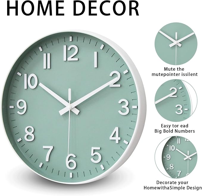 HZDHCLH Wall Clocks Battery Operated, Wall Clock Green, 8 inch Wall Clock - Image 3