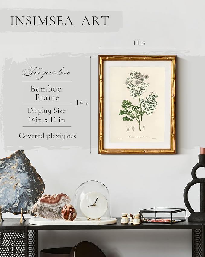 InSimSea Gold Bamboo Framed Canvas Wall Art, Plants Fern Botanical Paintings - Image 3