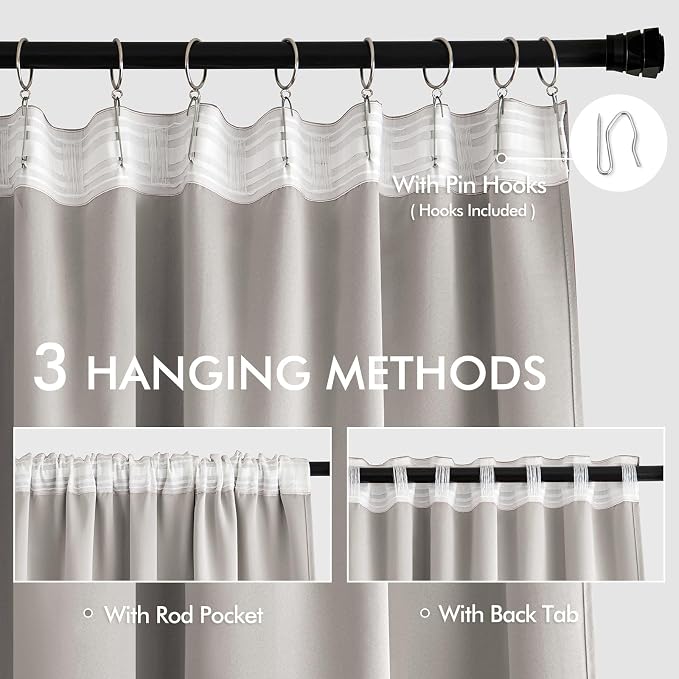 MIULEE Stone Back Tab Blackout Curtains 120 Inch Long 2 Panels Set - Image 4