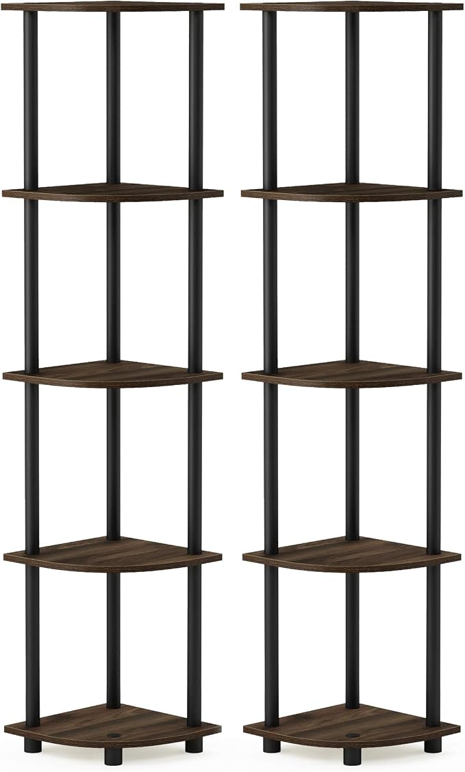 Furinno TURN-N-TUBE Corner Shelf Set of 2, 5-Tier Corner Bookshelf, Open by Furinno-FitsYourSpaceFitsYourBudget
