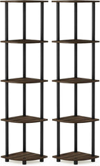 Furinno TURN-N-TUBE Corner Shelf Set of 2, 5-Tier Corner Bookshelf, Open by Furinno-FitsYourSpaceFitsYourBudget