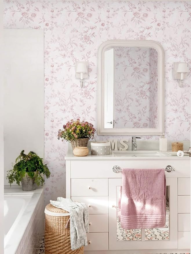 Ismoon Floral Peel and Stick Wallpaper Pink Stick on Wall Paper Vintage French - Image 5