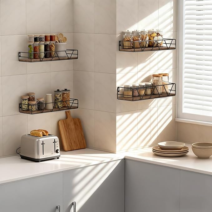 Amaoot Floating Shelves Set of 4, Home Wood Wall Shelf, Farmhouse Shelf - Image 4