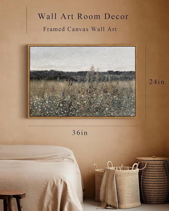 InSimSea Framed Canvas Wall Art Vintage Decor, Landscape Wall Art, Meadow - Image 5