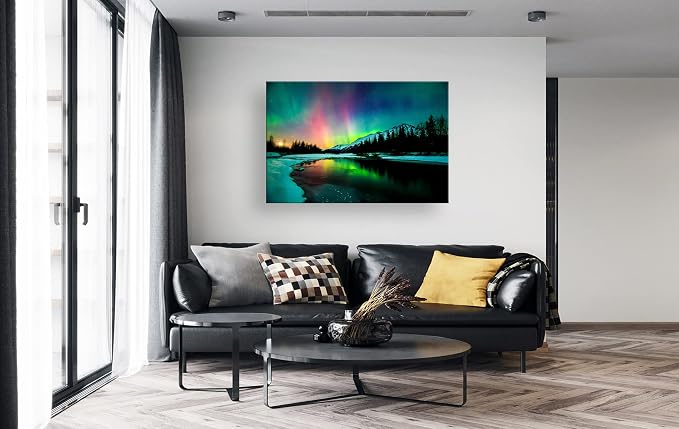S01969 Wall Art HD Aurora Scenery Painting on Canvas Prints Stretched and - Image 3