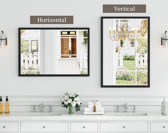Syndra Black Wood Frame Bathroom Mirror, Waterproof Slim Deep Frame, - Image 5