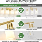 MOKATNG 4-Light Bathroom Light Fixtures, Brushed Gold Vanity Light - Image 3
