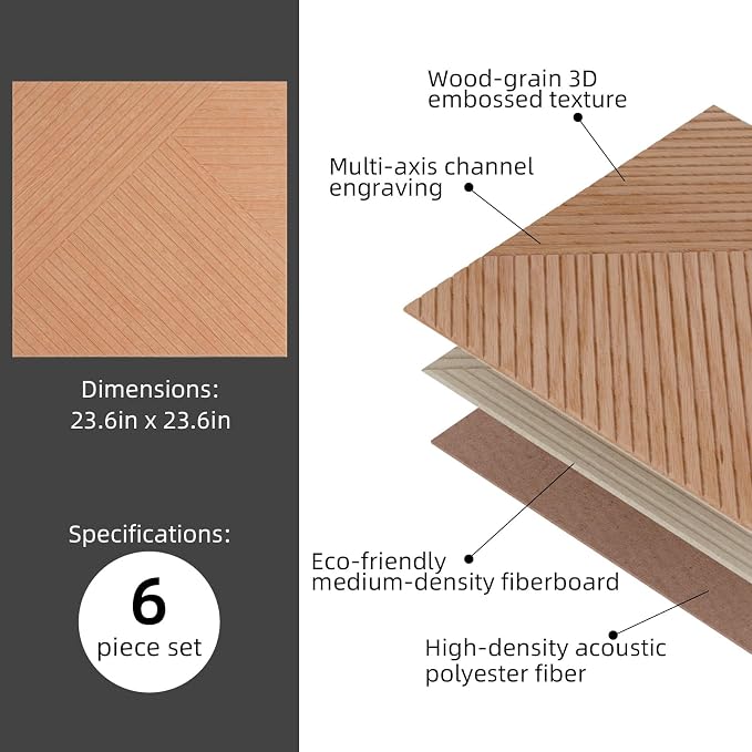 6 PCS Acoustical Wall Panels，23.6 x 23.6 Inch Self-adhesive Sound Absorbing - Image 6