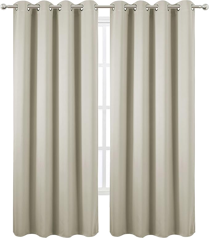 LEMOMO Light Beige Blackout Curtains 52 x 84 Inch Long Beige Curtains Set of 2 - Image 2