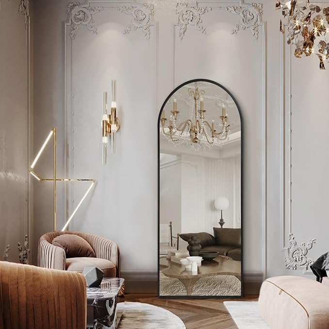 Black Arched Full Length Mirror, Leaning Against Wall Mirror - Image 6