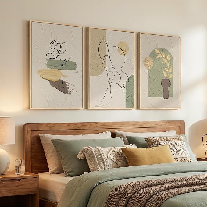 Framed Abstract Boho Wall Art for Living Room, 3 Piece Large Neutral Canvas - Image 2