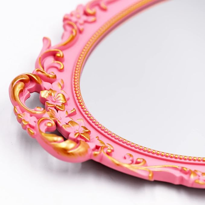 Tstarer Vintage Decorative Pink Framed Mirror, Wall Hanging Mirrors & Tabletop - Image 4