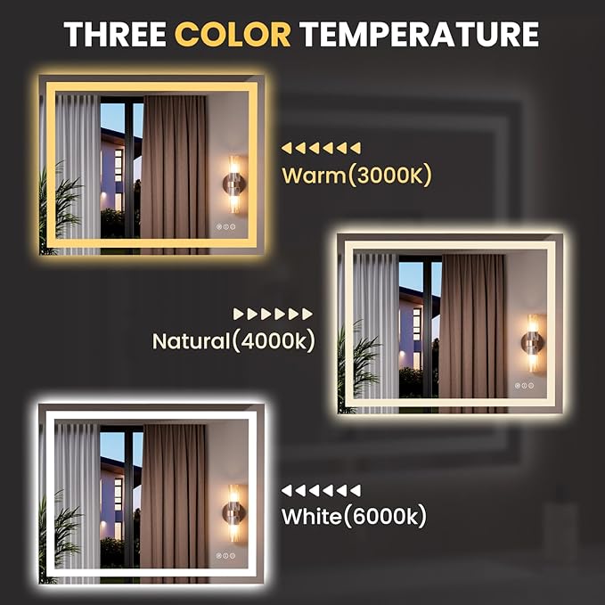 LOAAO 39.4"x31.5" LED Mirror for Bathroom, Lighted Bathroom Mirror - Image 6