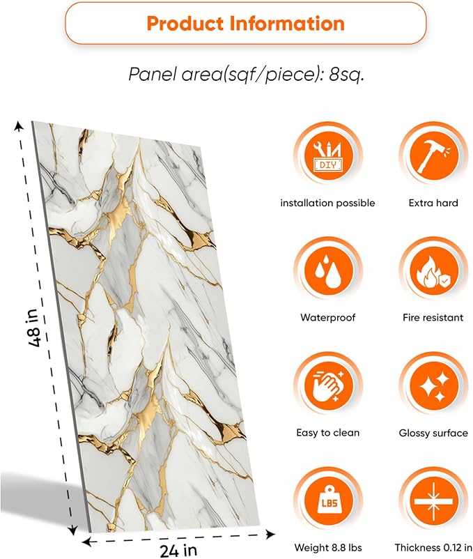 IZODEKOR 4 Pcs 24"x48" PVC Marble Wall Panels - Image 2
