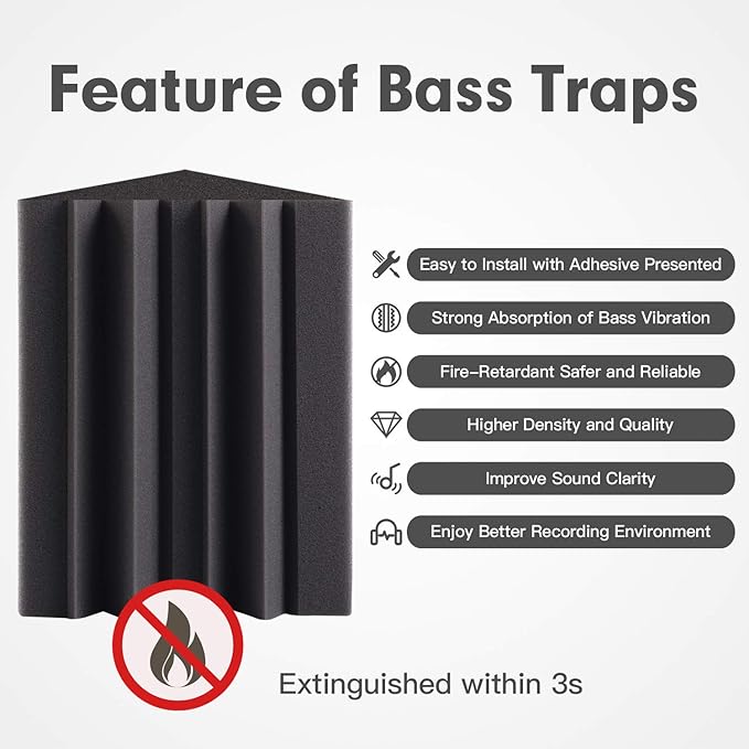 8 Pack - Bass Traps Acoustic Foam Corner, High Density and Fire-Proof Acoustic - Image 3