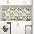 Modern Green White Flowers Wallpaper Blue Floral Peel and Stick Contact Paper - Image 5