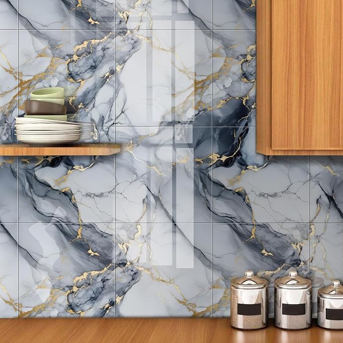 Chejiaye 10pcs Marble Peel and Stick Backsplash Waterproof Washroom Wall Panels - Image 3